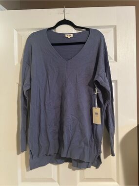 LA MIEL Women's V-Neck Sweater in Dusty Blue